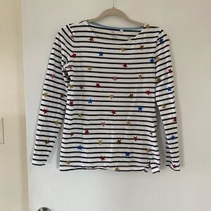 Boden Stars and Stripes White and Navy Top with Multicolor Rainbow Stars